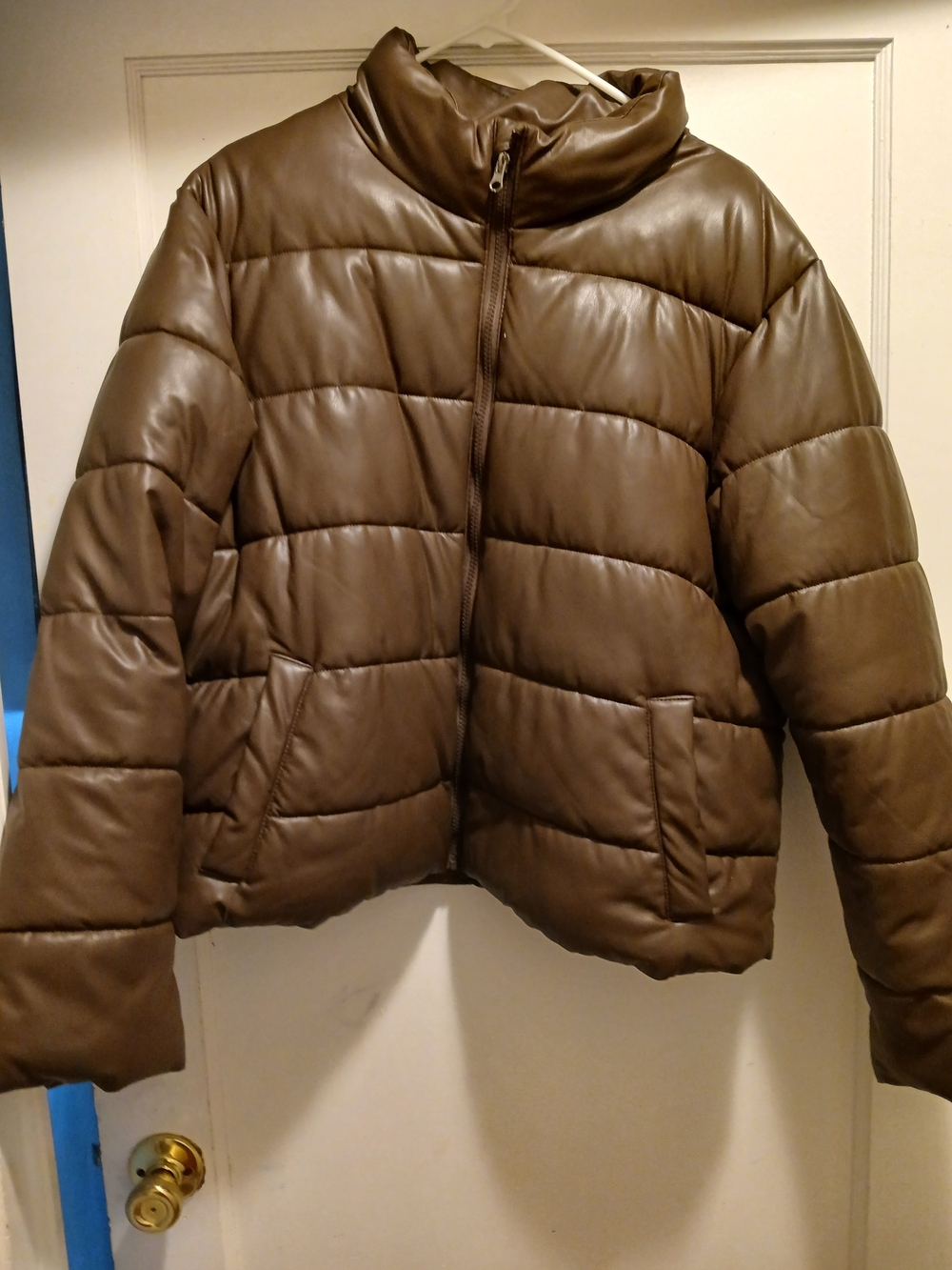 Brown Leather Puffer Coat